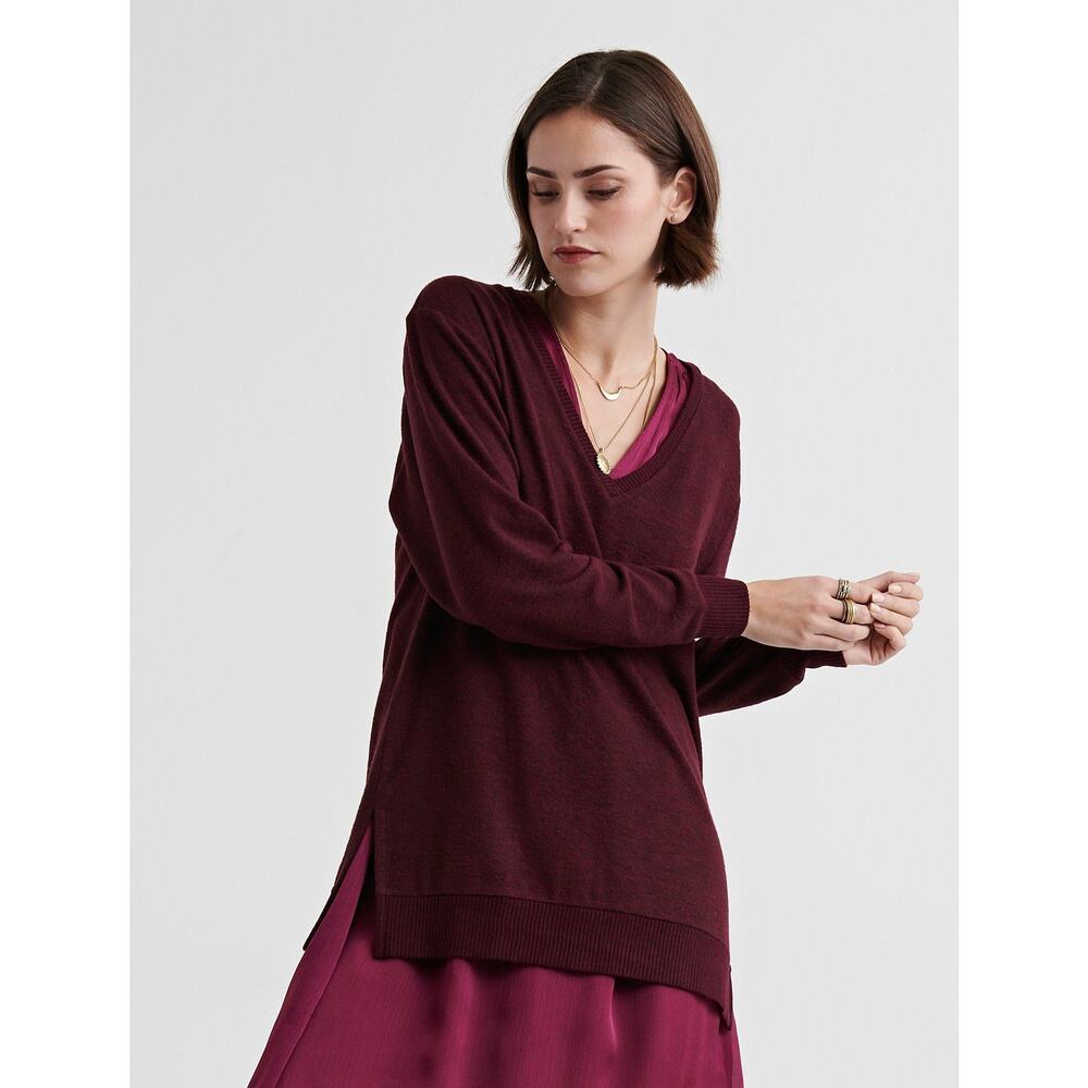 Lucky Brand Womens Sweater Size XS Wine Burgundy Cloud Jersey V-Neck Tunic NEW